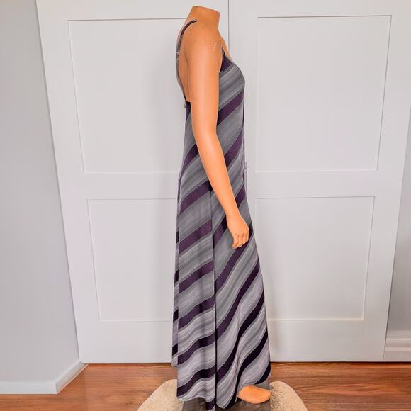 J. Valdi Striped Navy Blue-White-Gray, Spaghetti Strap, Maxi Dress, Size Small - Picture 3 of 8